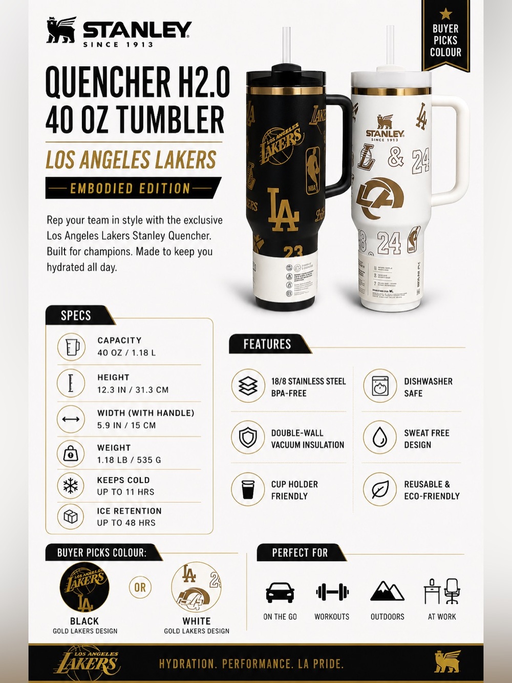 💎 CUSTOM LA SPORTS EDITION STANLEY QUENCHER 40OZ 💎